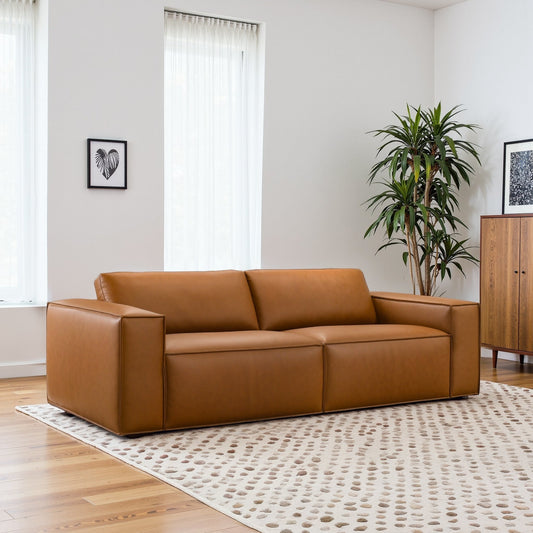 Uvalde Mid-Century Modern Vegan Leather Luxurious Sofa