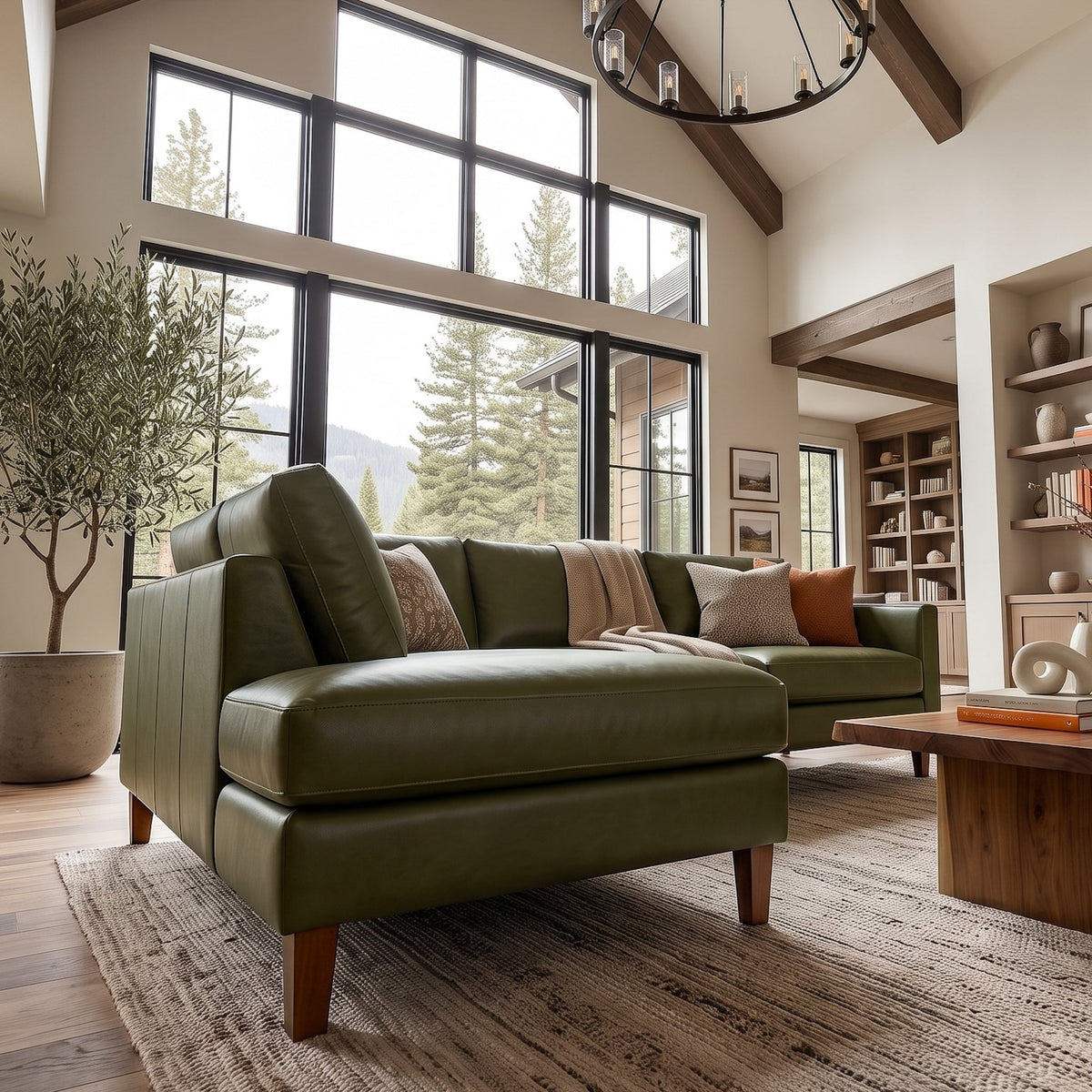 Juno Green TOP GRAIN LEATHER LAF Sectional