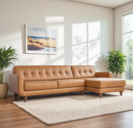 Allison Right-Facing Tan Leather Sectional Sofa