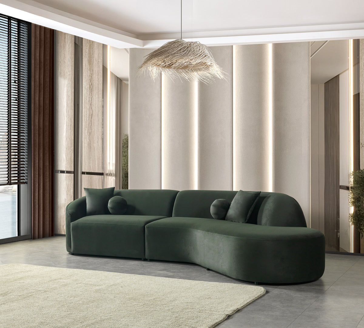 Cloe Green Velvet Curved 134" RAF Sectional