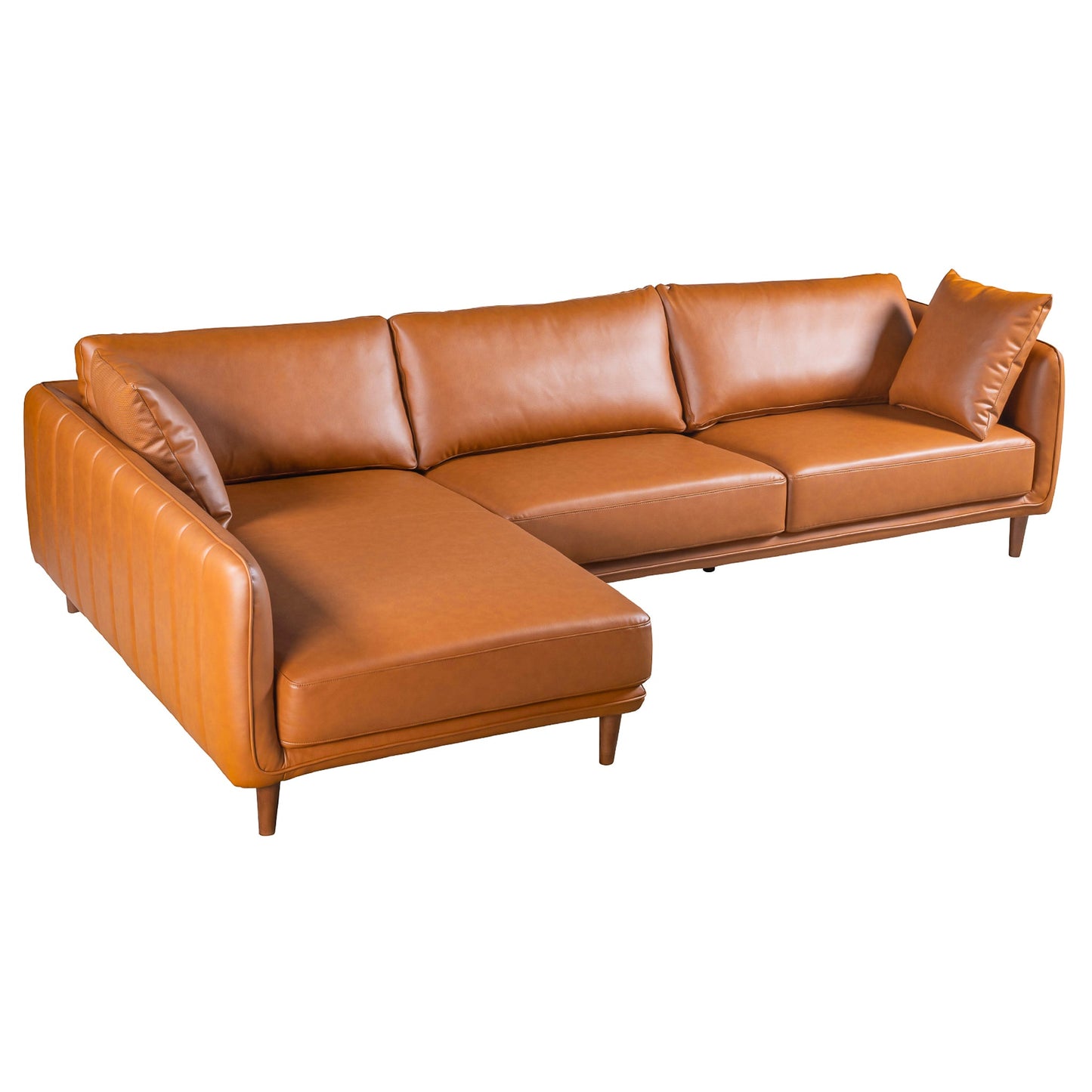 Monroe Cognac Vegan Leather Left-Facing 116.5"Sectional