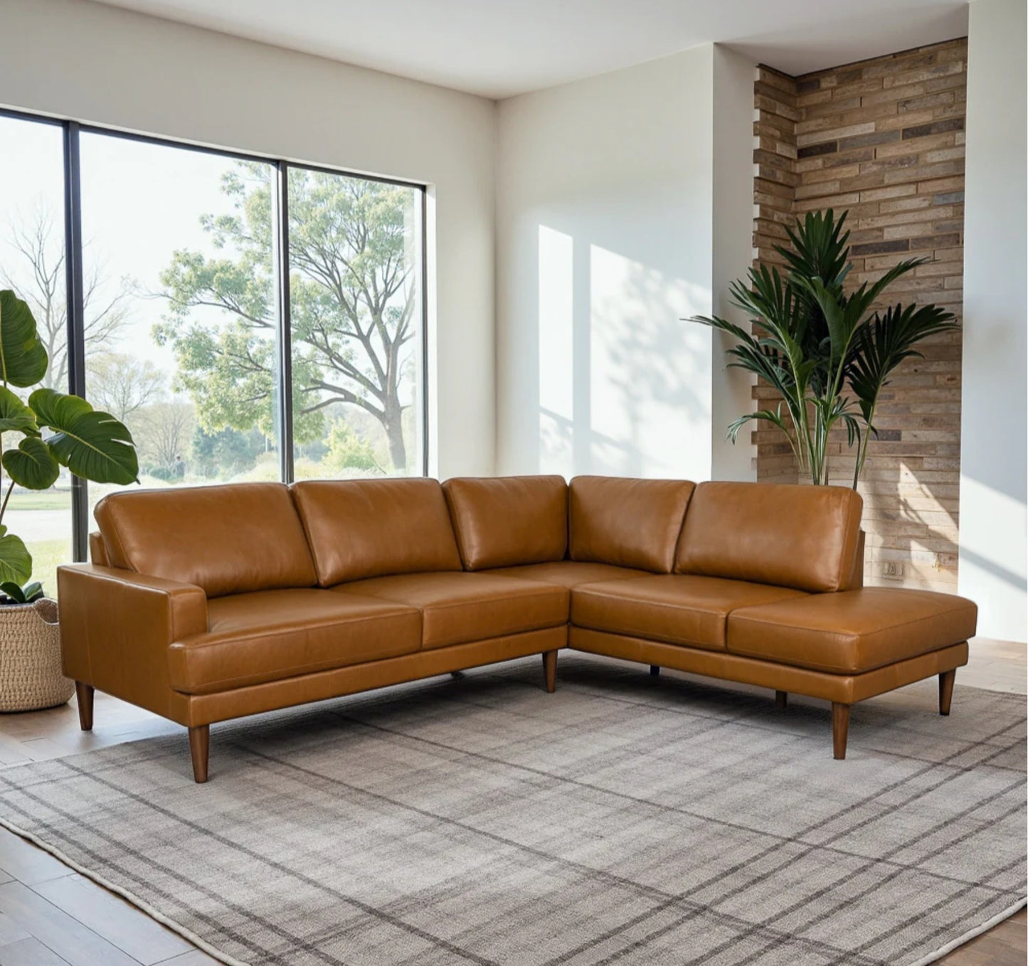 Corbin Right-Facing Tan Genuine Leather Sectional
