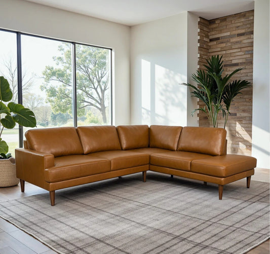 Corbin Right-Facing Tan Genuine Leather Sectional