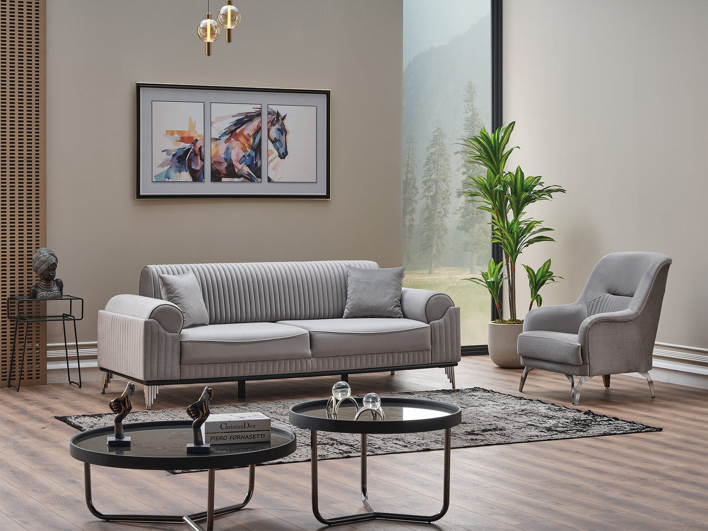Everest 3-pieces (Sofa & Loveseat & Chair) Livingroom Set Light Grey
