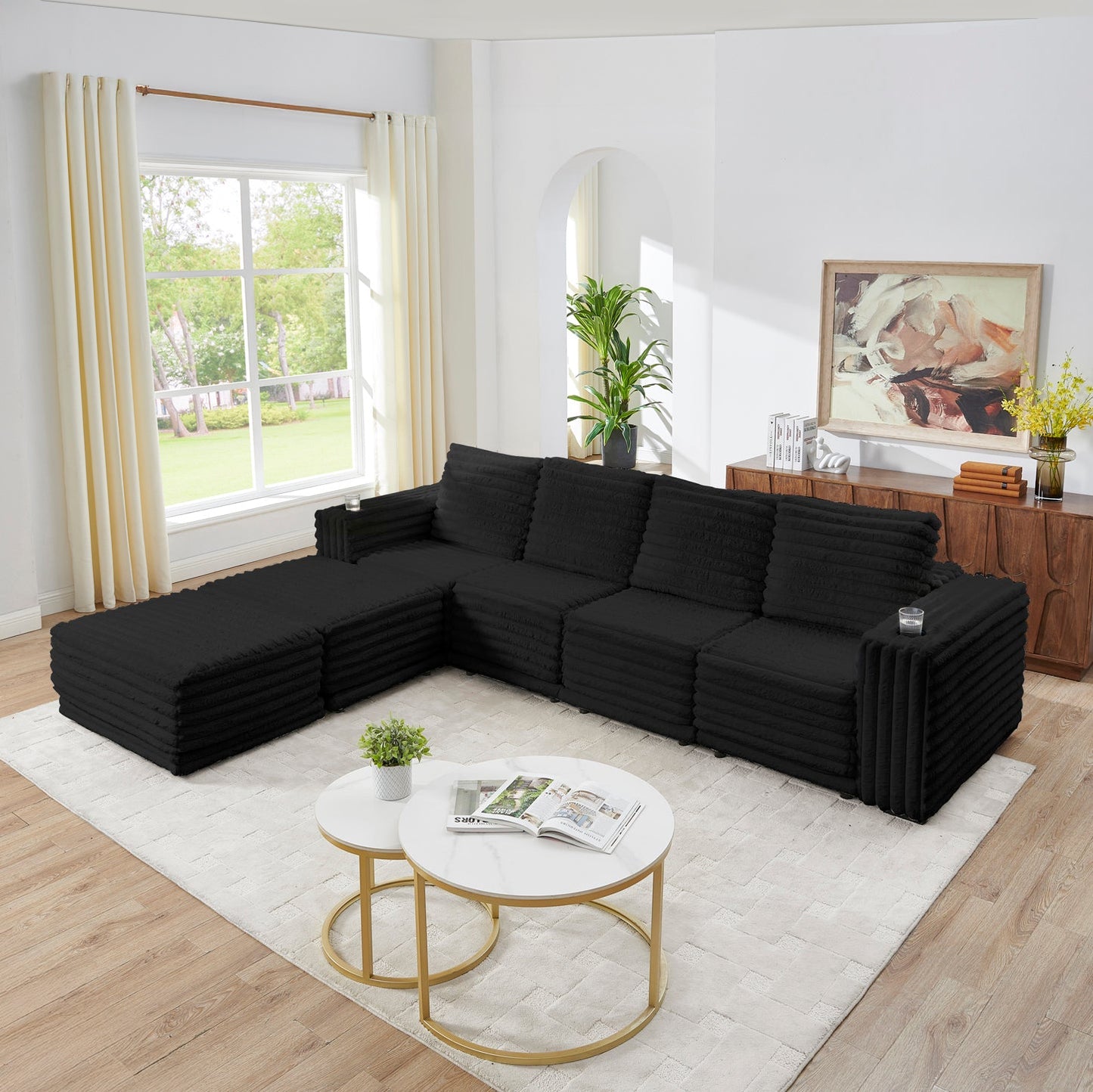 Nuve Black Cord Fabric Sectional S101