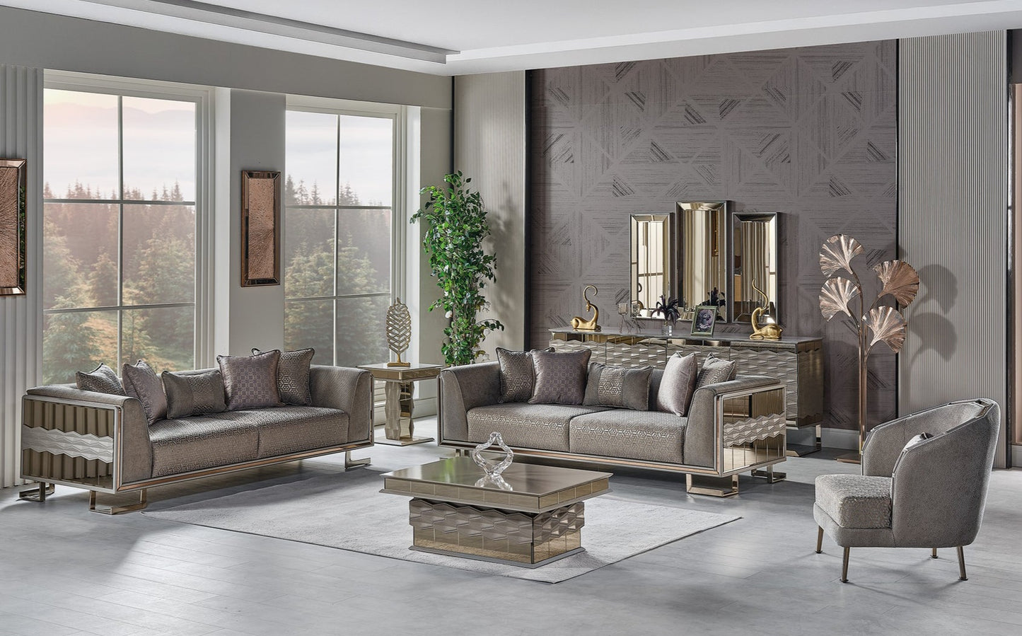 Gokce 3-pieces (2 Sofa & 1 Chair) Livingroom Set Grey