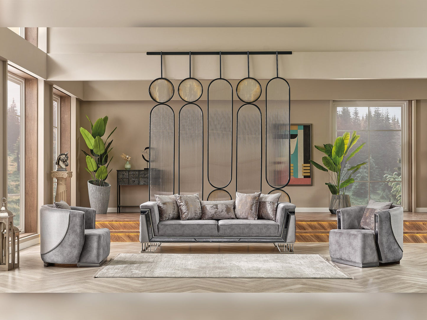 Munich 3-pieces (Sofa & Loveseat & Chair) Livingroom Set Grey