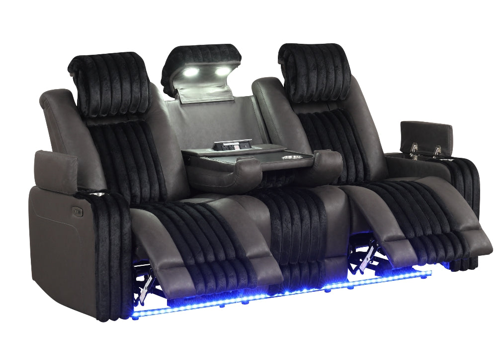 Lita Black POWER RECLINER/ HEADREST/LED 3pc Living Room Set S4225