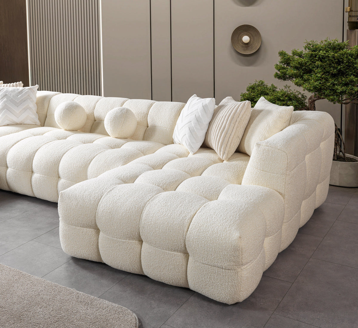 Ivy Ivory Boucle Double Chaise 146" Sectional