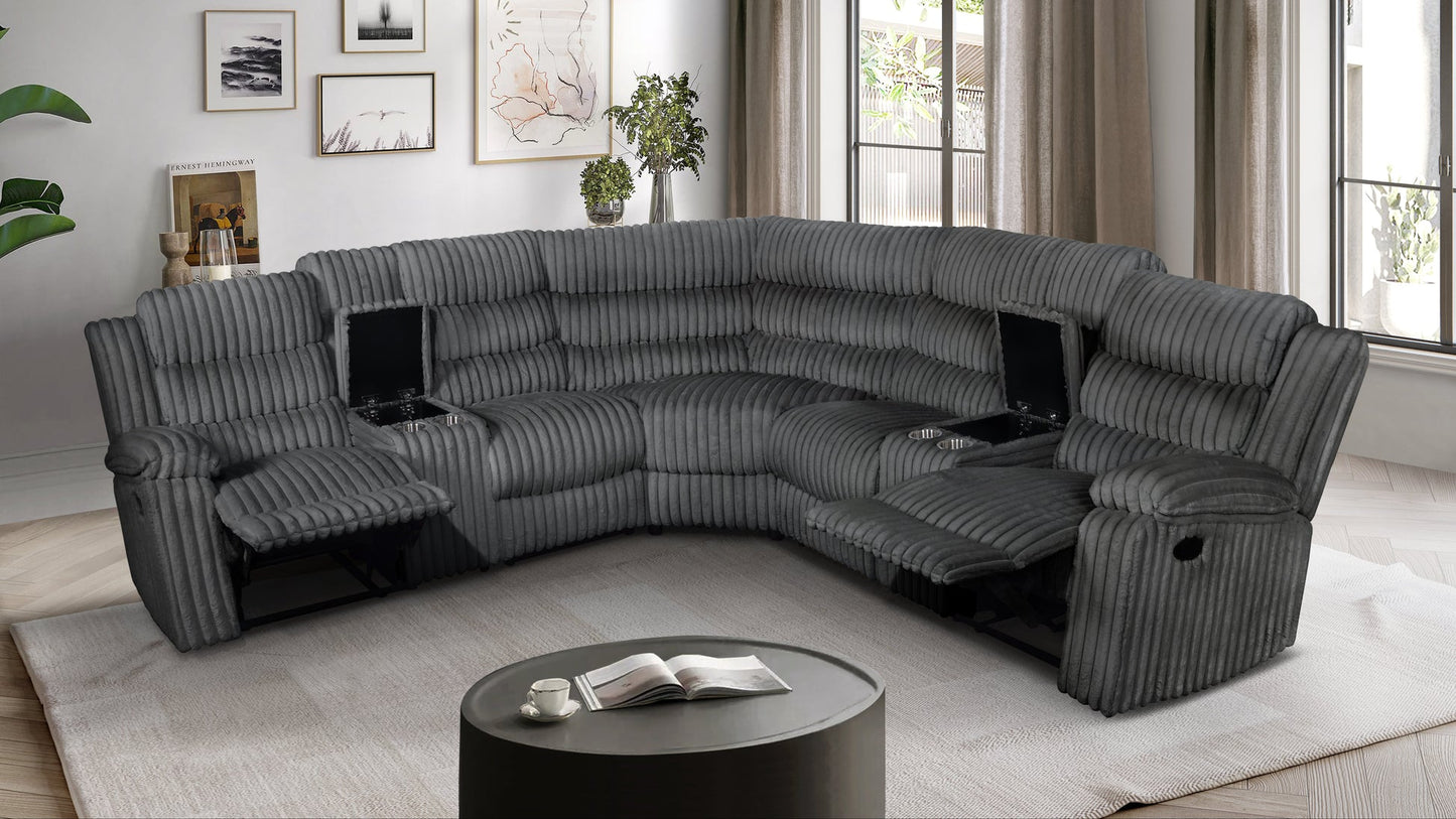 CalanthaGrey Corduroy Reclining Sectional S3672