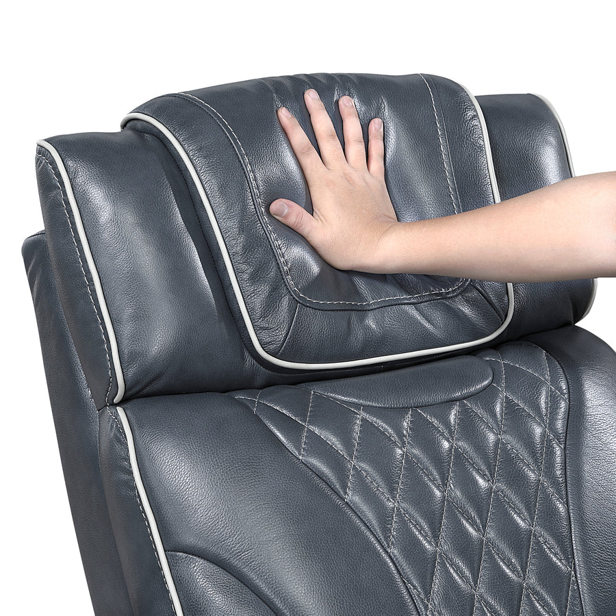 Apex Blue TOP GRAIN LEATHER/POWER/LED/MASSAGE Reclining Set 8449