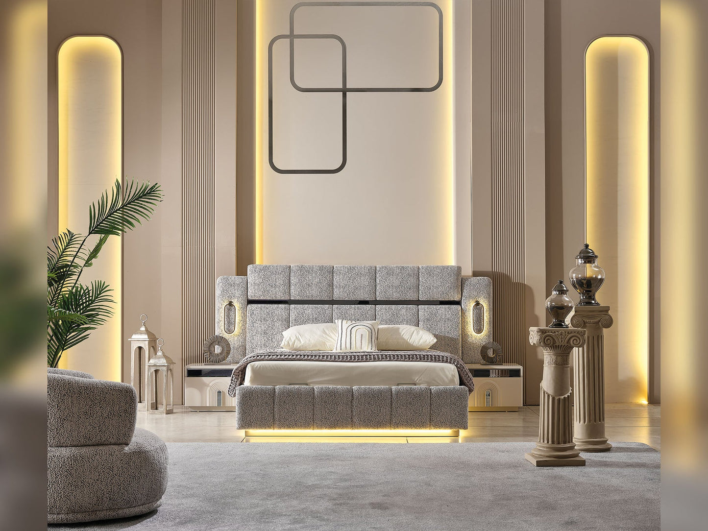 Parma Luxury Bedroom Set(Bed & Dresser With Mirror & 2 Nightstand)