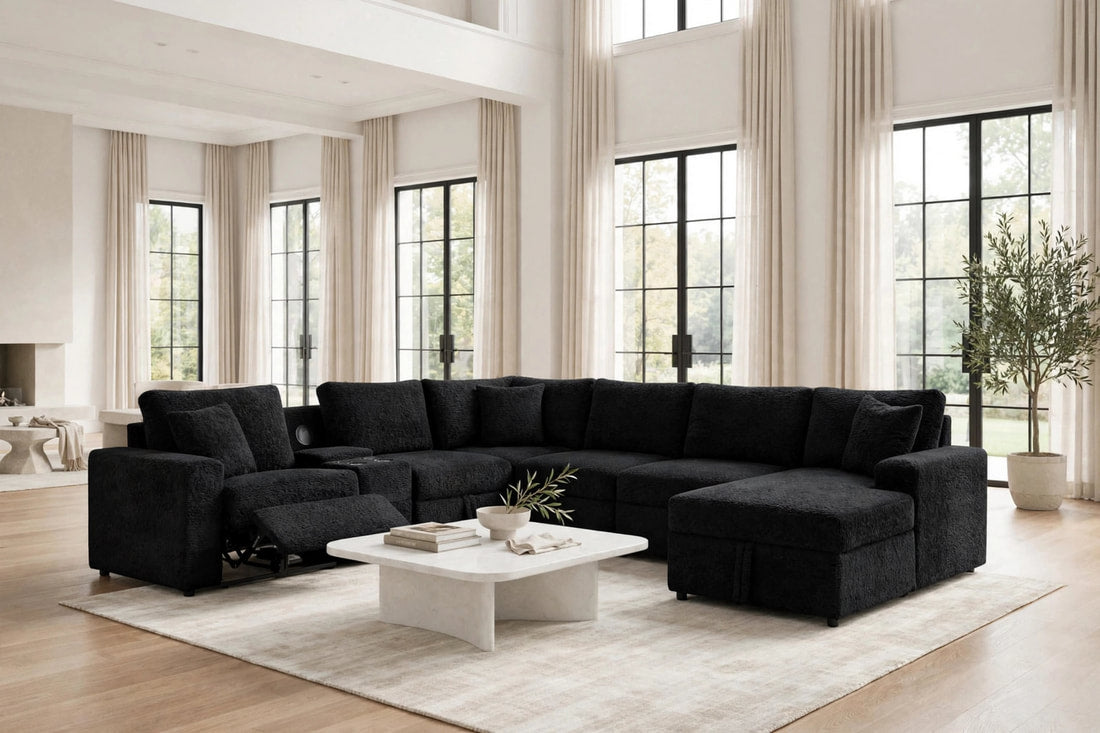 Hunter Black Fabric BLUETOOTH SPEAKERS Pull Out Bed   Sectional