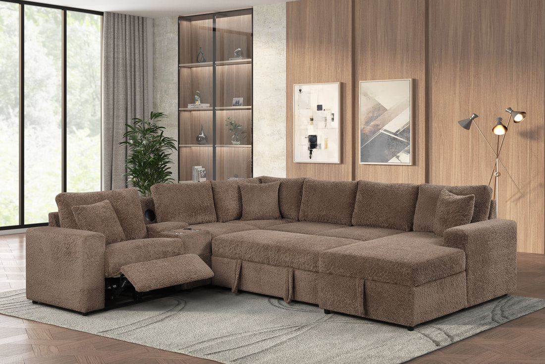 Hunter Mocha Fabric BLUETOOTH SPEAKERS Pull Out Bed Sectional