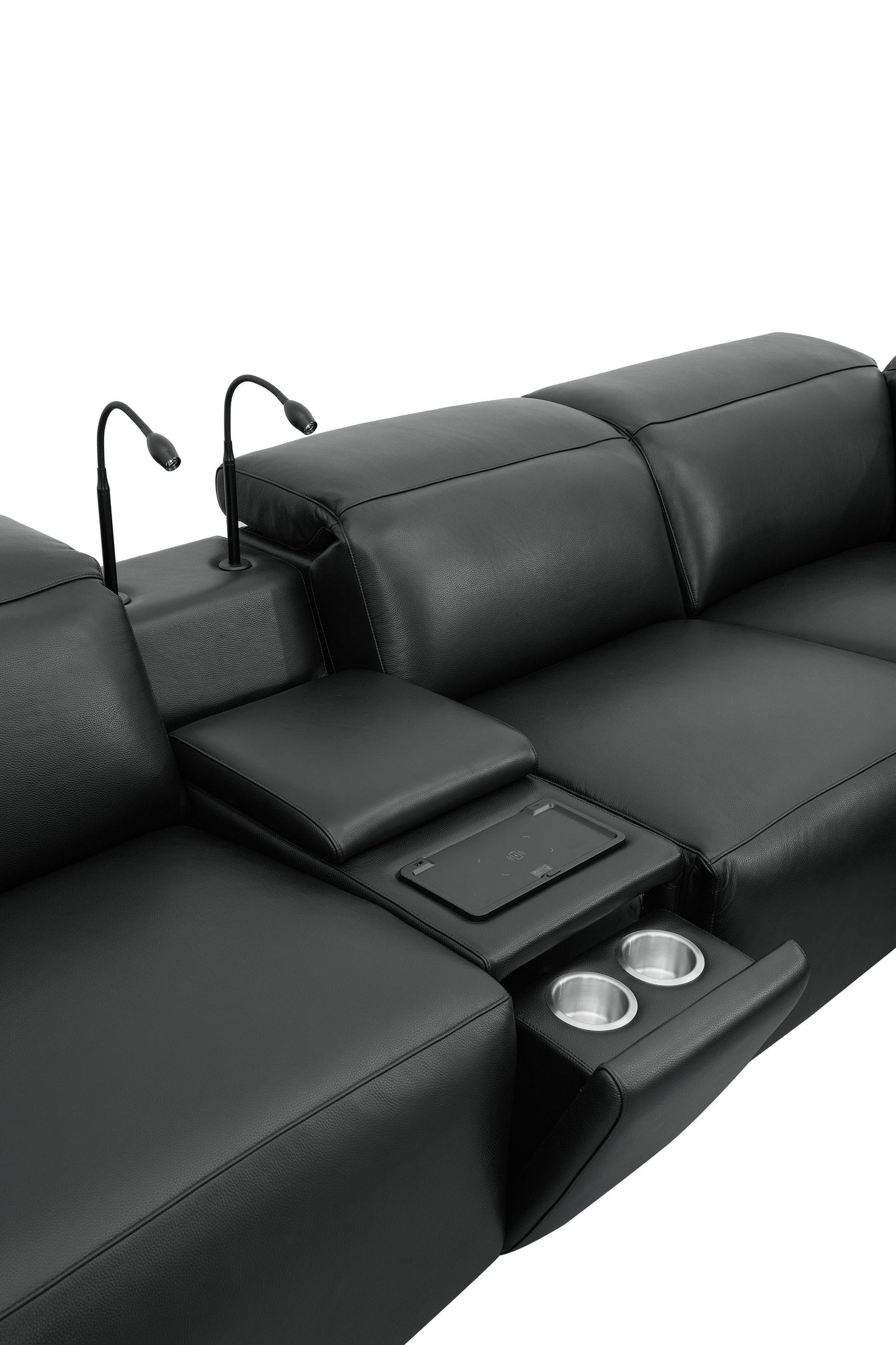 Holly Black Italian Leather/Match POWER Reclining Corner Sectional (3 Power Recliners + 1 Console) MI-2520