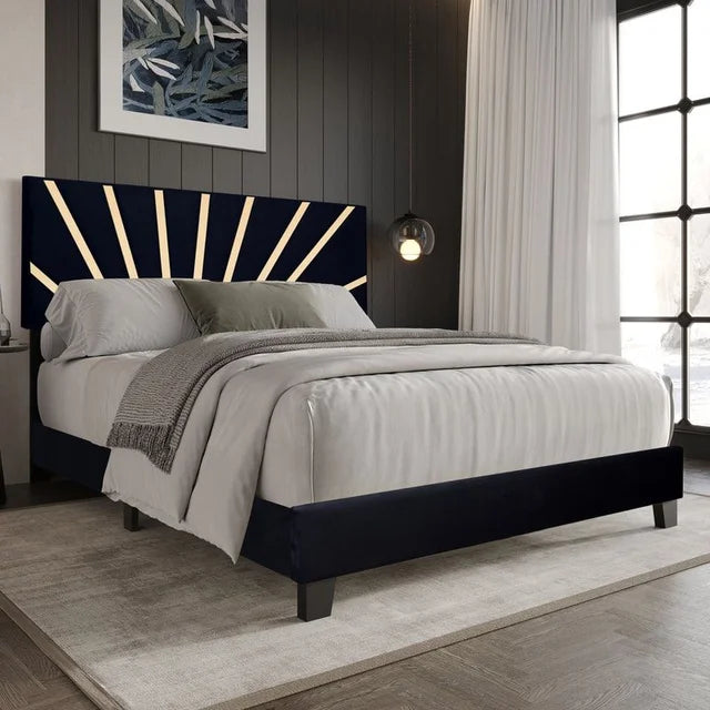 Nico Black Velvet Queen Platform Bed