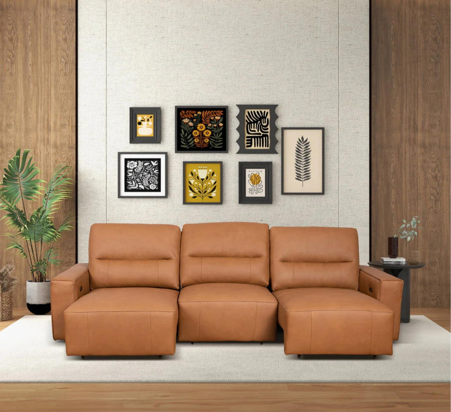 Grant 117" Triple POWER Convertible Sofa - Cognac Leather