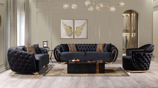 Victoria Black Velvet Living Room Set