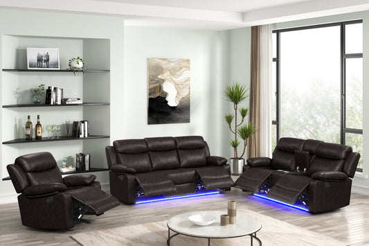 Aiden Brown LED 3PC Reclining Set