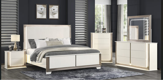 Beverly White Gloss Platform LED Bedroom Set B2180