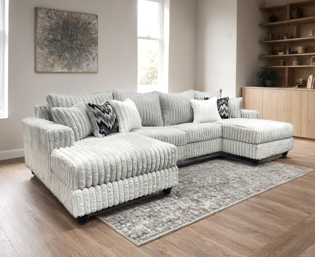 Grey Corduroy Double Chaise Sectional 9700