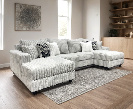 Grey Corduroy Double Chaise Sectional 9700