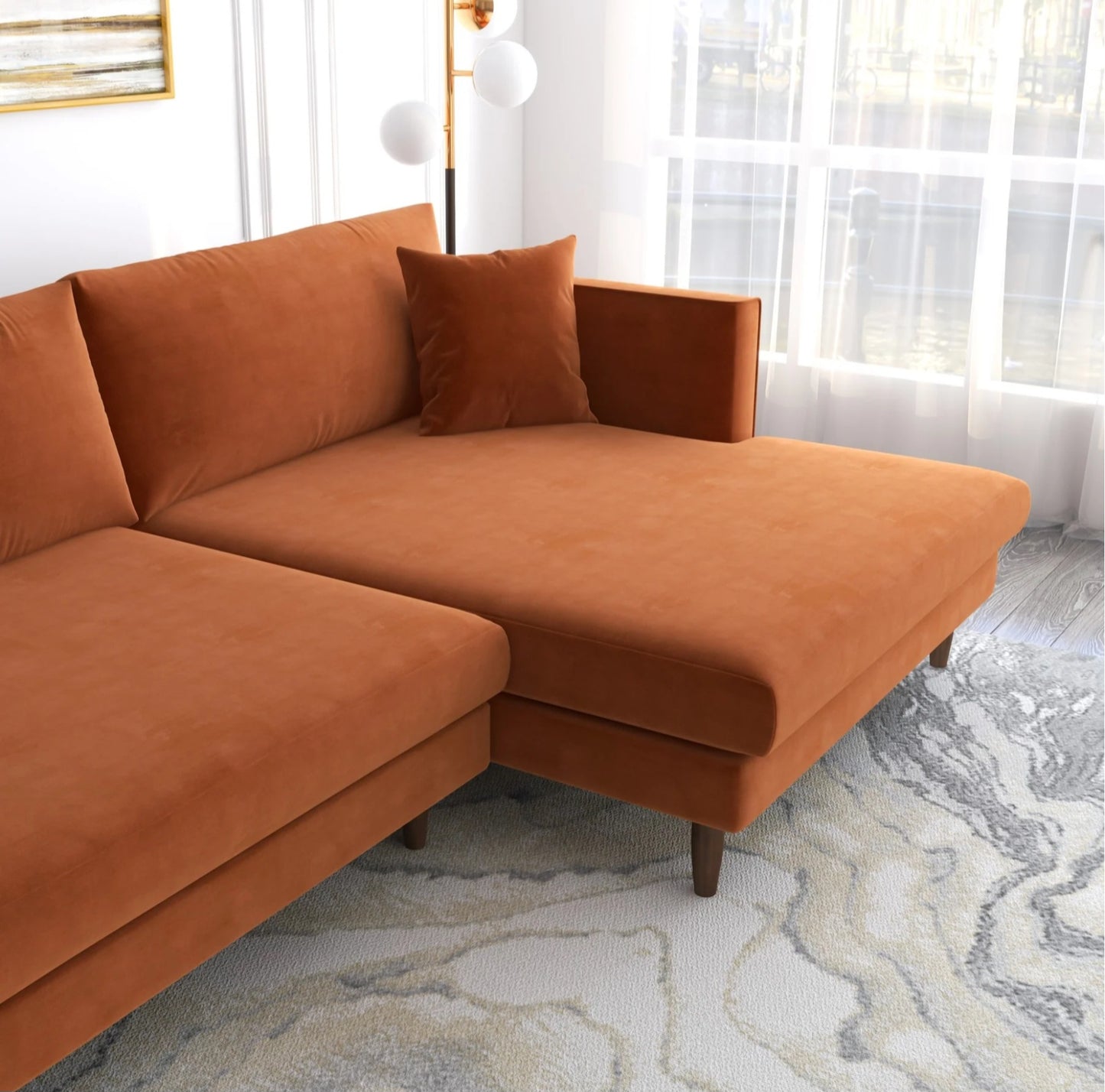 Blake 107" Orange L-Shaped Sectional Sofa Right Facing