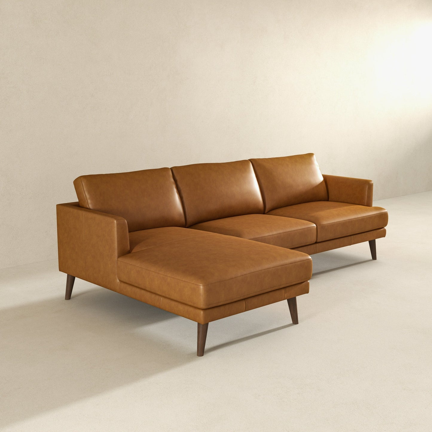 Lore Tan L-Shaped Genuine Leather LAF Sectional