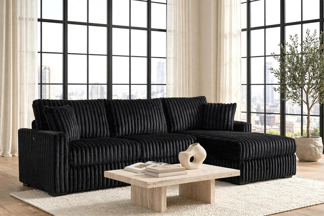 SOL Black Corduroy Reversible Sectional