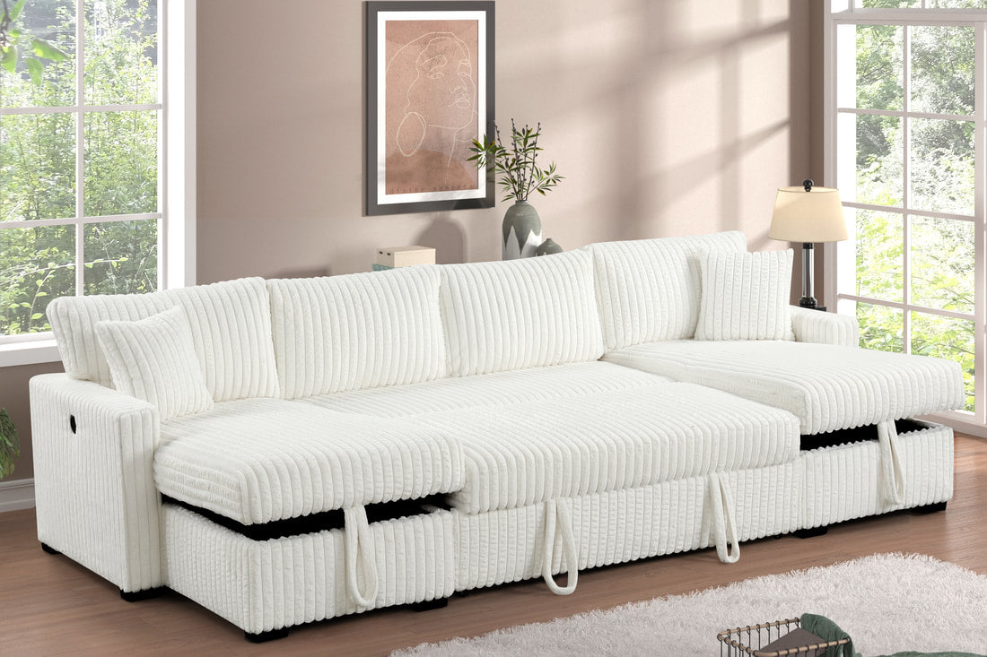 July Beige Double Storage Chaise Sectional (w/ Pull Out Bed)