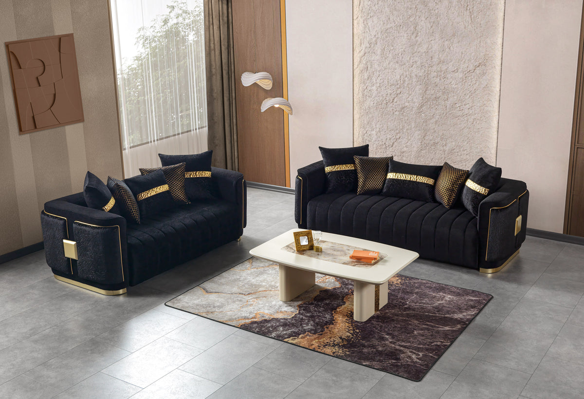Carlina Black Velvet Living Room Set