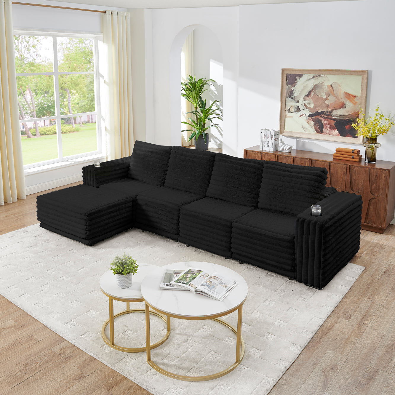 Nuve Black Cord Fabric Sectional S101