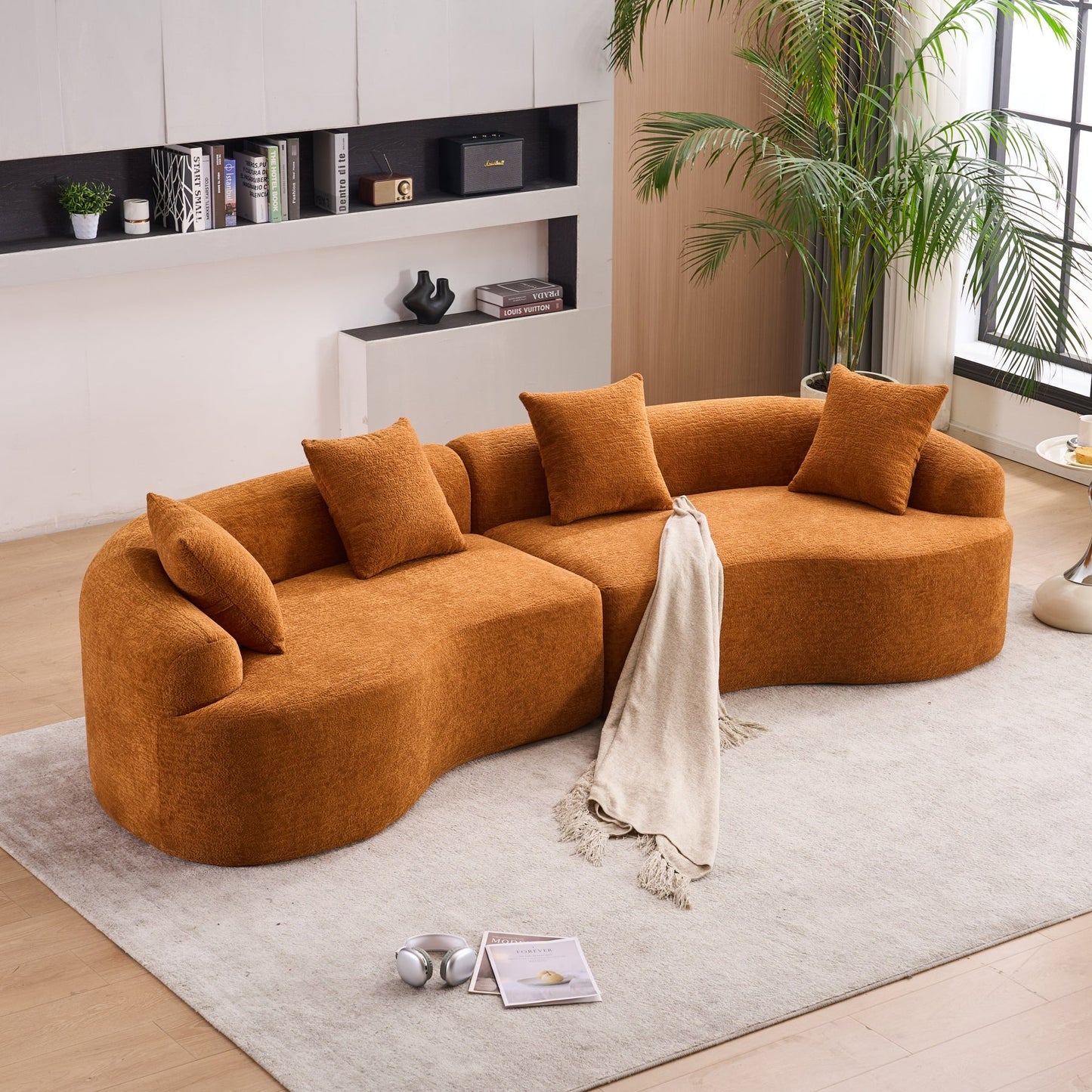 Pryys Compression Sponge Sofa Orange Curved Modular Sectional