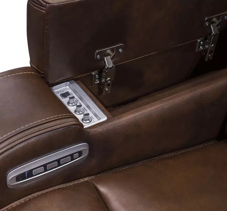 Dreamer Brown Genuine Leather Power Reclining Living Room Set with Audio Seating