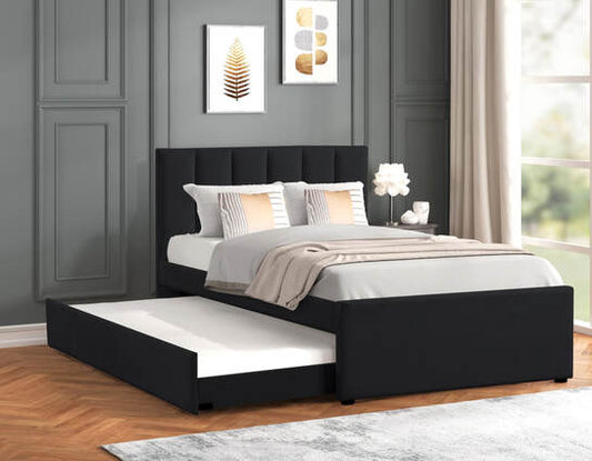 Black Velvet Twin Platform Bed w/ Trundle