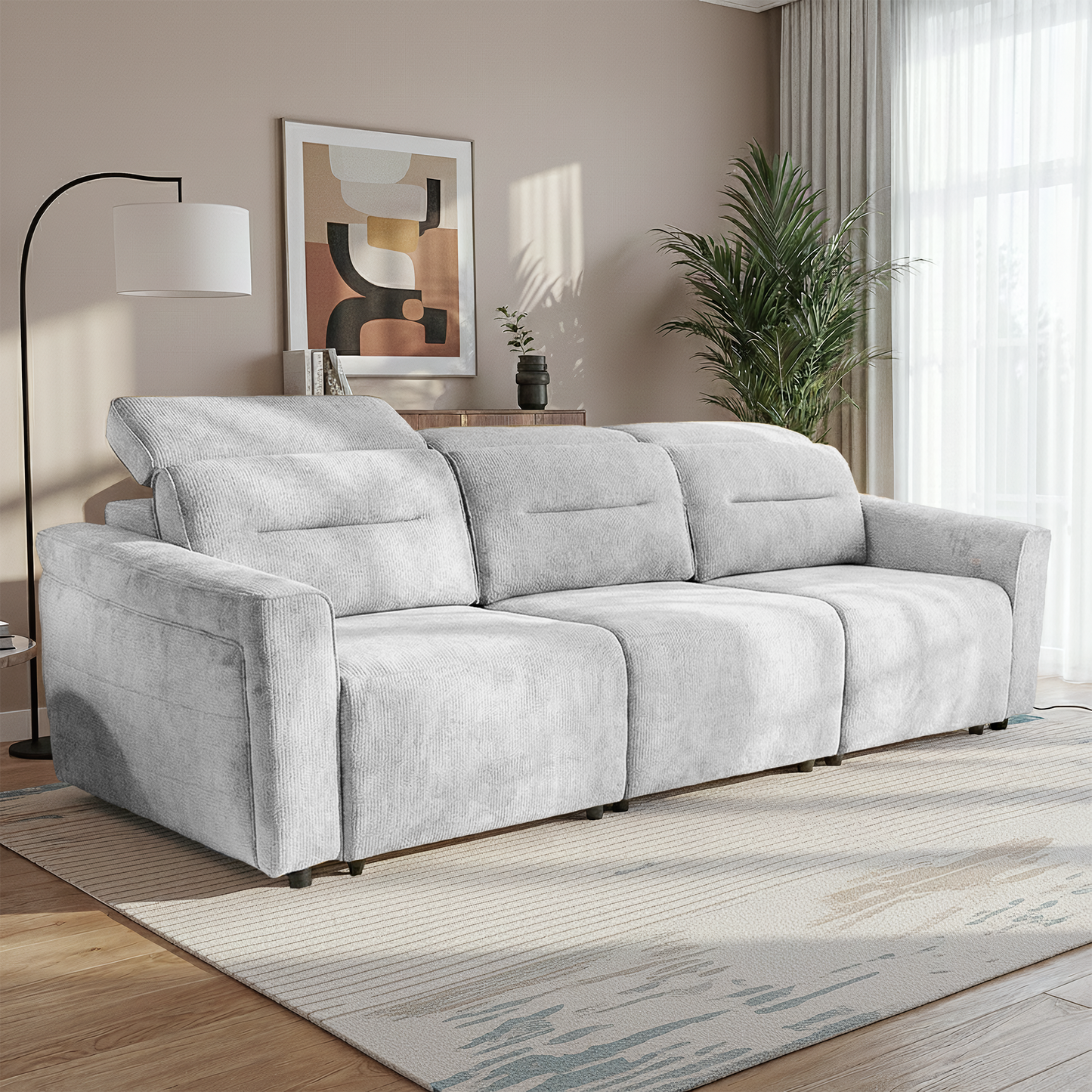Falmouth Light Grey Fabric Power Slider Sofa