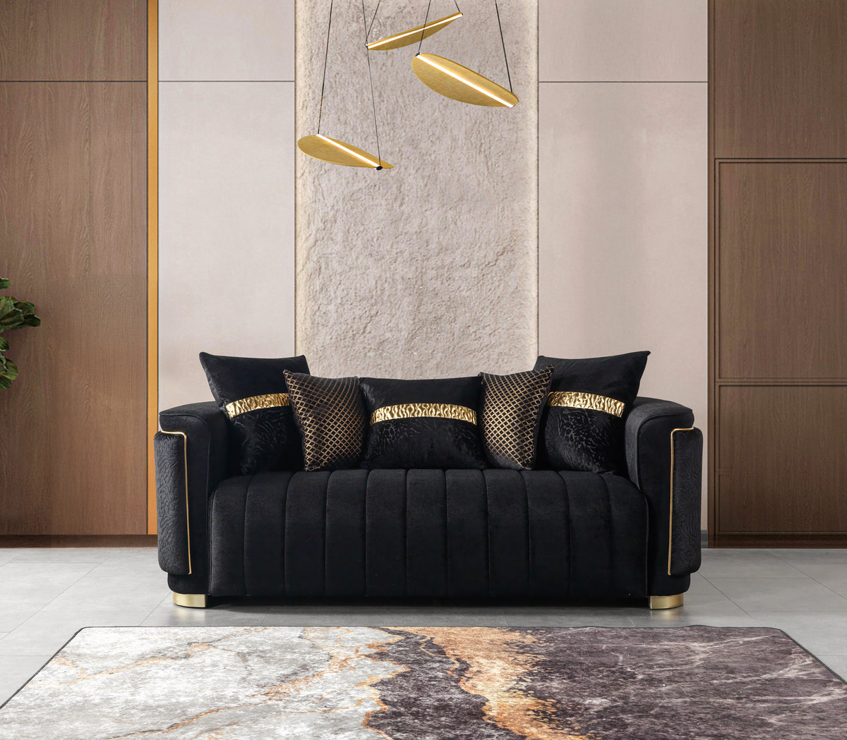 Carlina Black Velvet Living Room Set