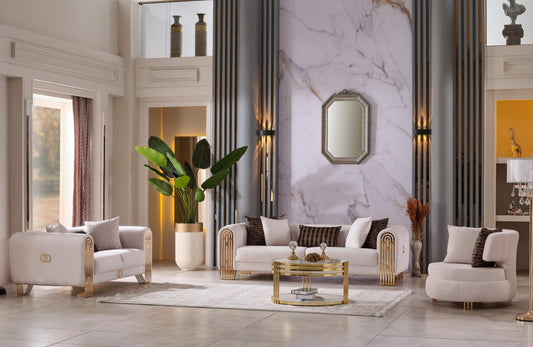 Monaco 3-pieces (Sofa & Loveseat & Chair) Livingroom Set Cream