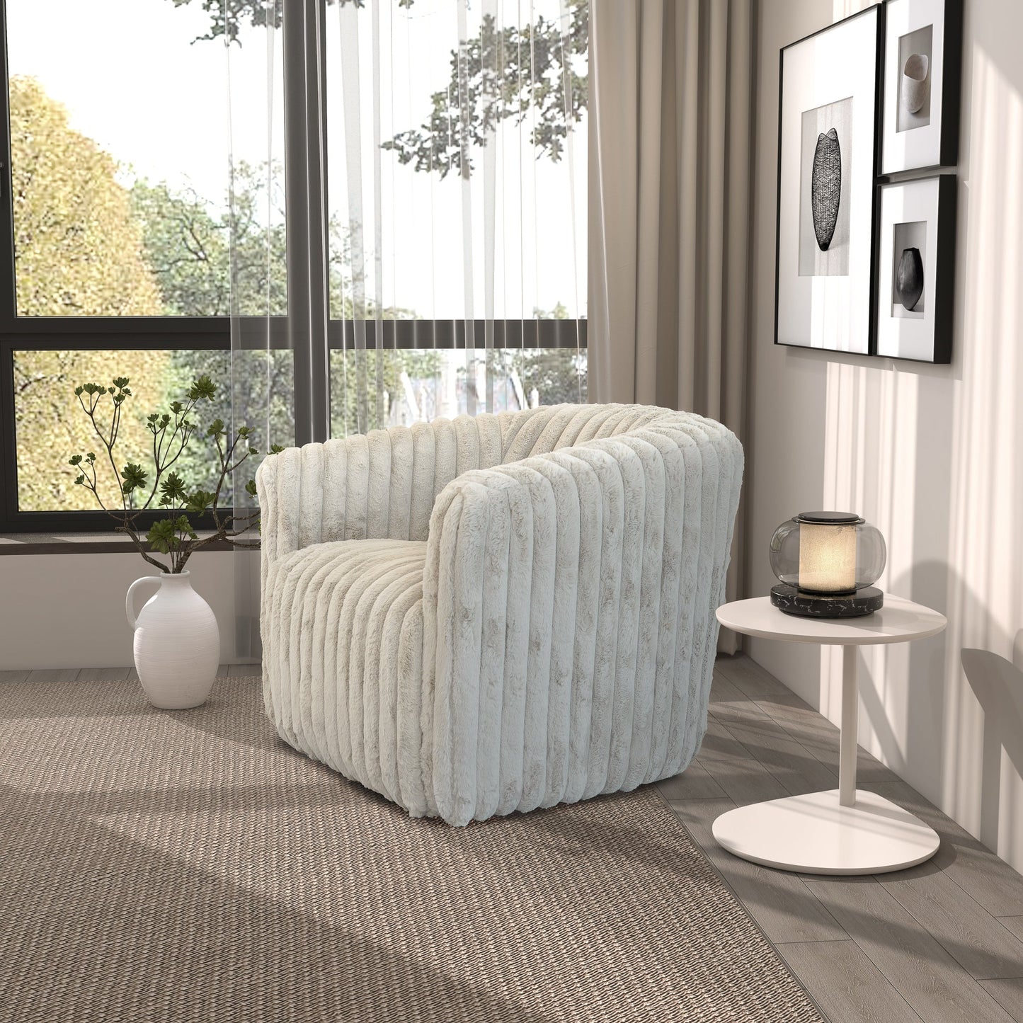 Mira Light Grey Soft Plush Fabric Swivel Chair
