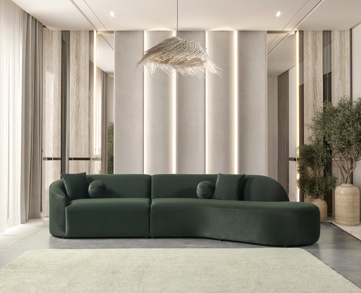 Cloe Green Velvet Curved 134" RAF Sectional