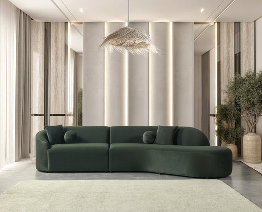 Cloe Green Velvet Curved 134" RAF Sectional