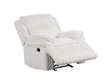 Mellow White Thick Stripe Fabric 3pc Reclining Set S3939