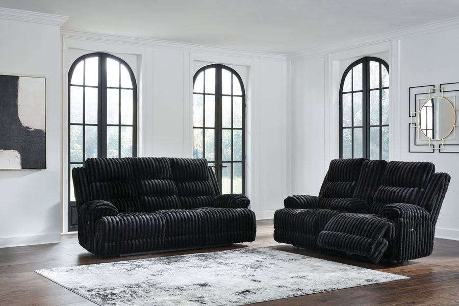 Rhine Falls Onyx POWER Sofa and Loveseat 42805