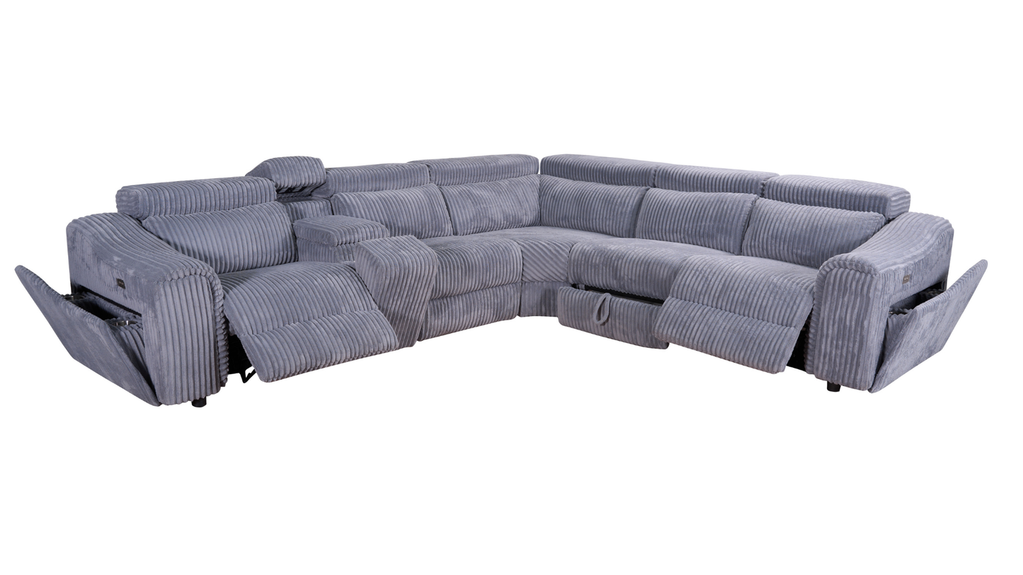 Yash Grey Corduroy POWER Reclining Sectional S7033