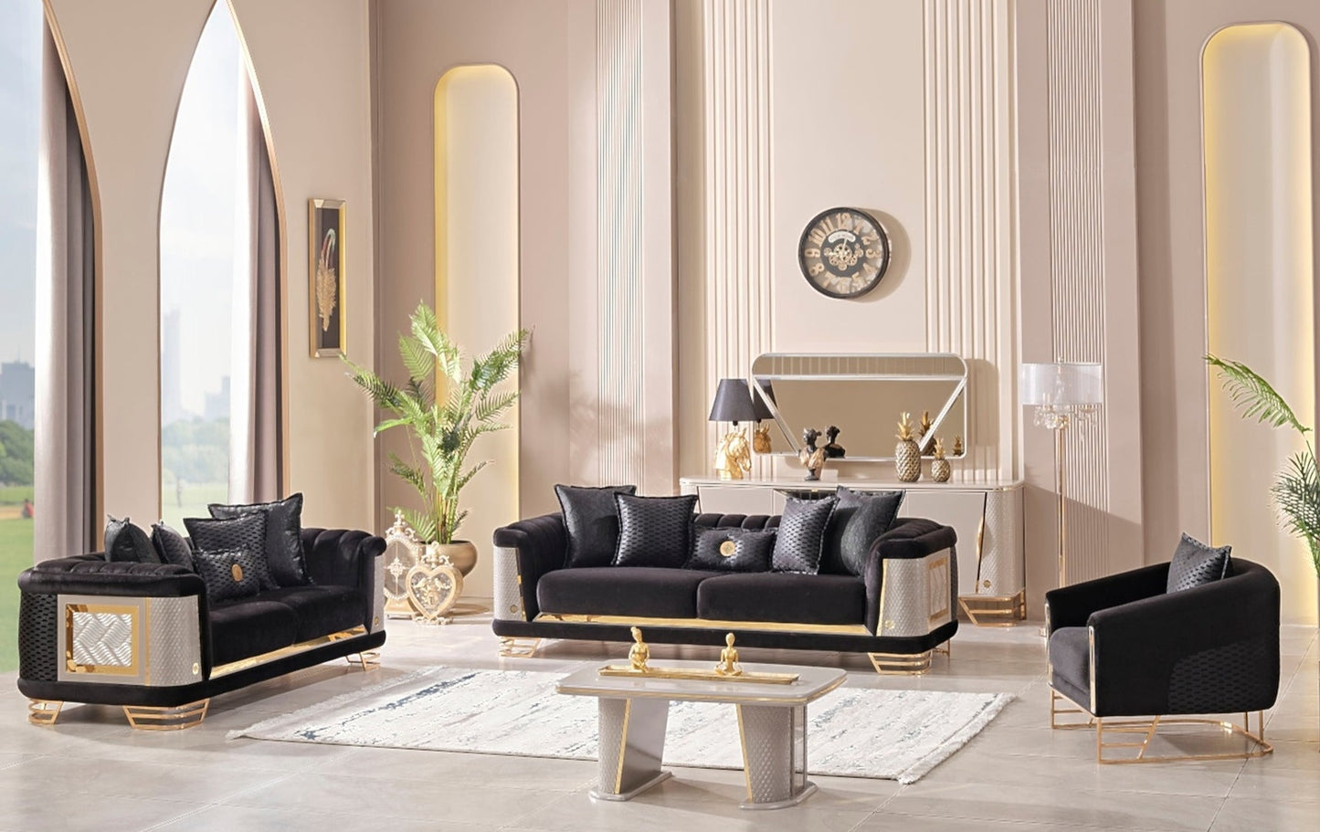 Romans 3-pieces (Sofa & Loveseat & Chair) Livingroom Set Black