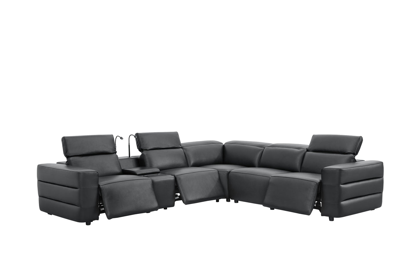 Holly Black Italian Leather/Match POWER Reclining Corner Sectional (3 Power Recliners + 1 Console) MI-2520