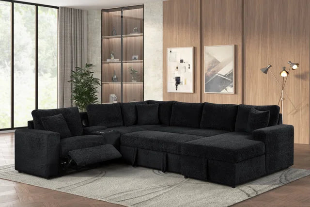 Hunter Black Fabric BLUETOOTH SPEAKERS Pull Out Bed   Sectional