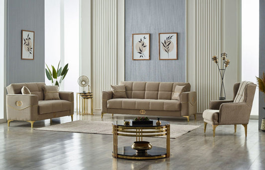 Clara 3-pieces (Sofa & Loveseat & Chair) Livingroom Set Beige