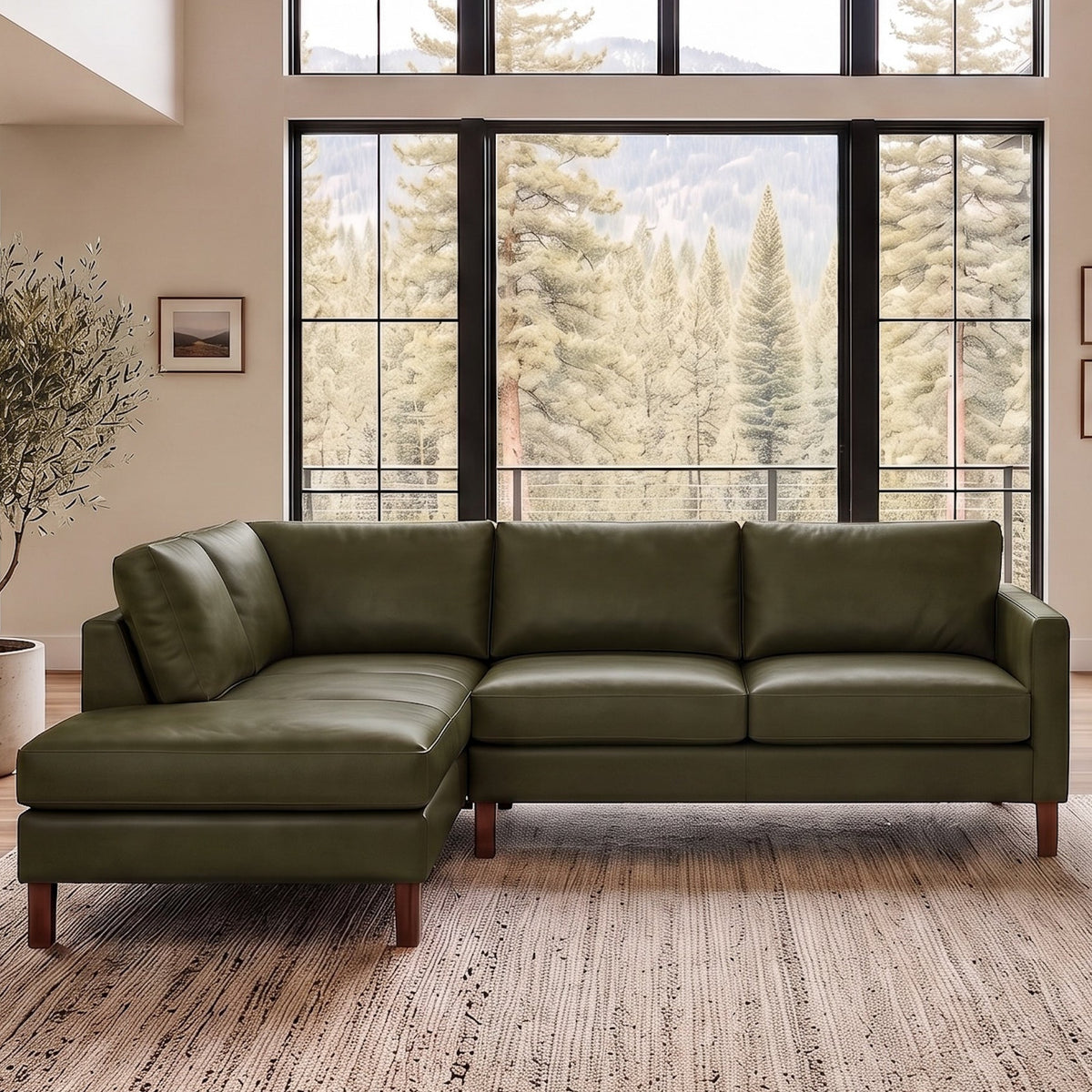Juno Green TOP GRAIN LEATHER LAF Sectional