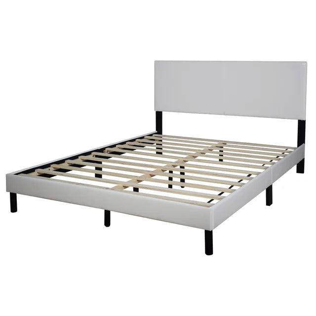HH120 White Faux Leather King Platform Bed